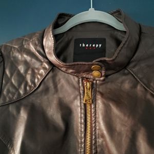 So Cute Chocolate Brown Faux Leather Bomber Jkt